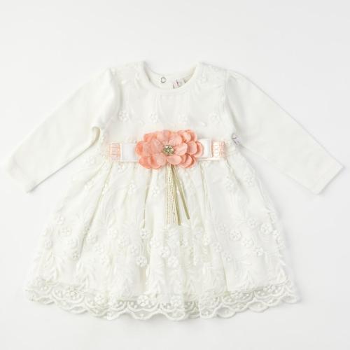 Бебешка официална рокля с дантела Bulsen Peach Flower Бяла