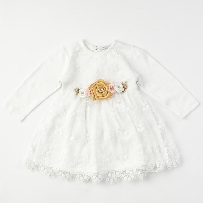 Baby formal dress with lace  Bulsen Golden Roses  White