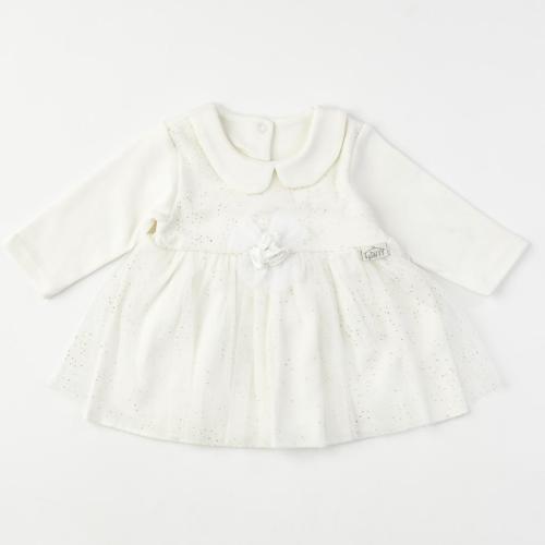 Бебешка рокля от трико с тюл Tafyy Бяла