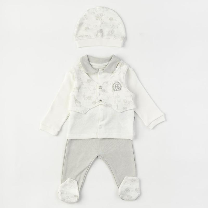 Baby set For a boy 3 parts with a hat  Little gentlemen  White