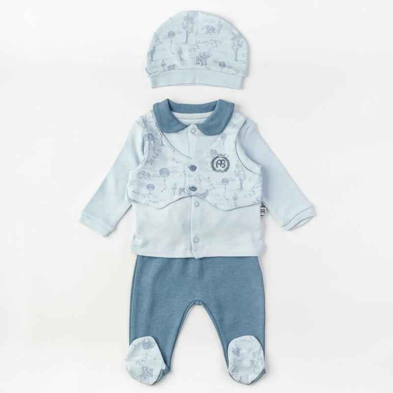 Baby set For a boy 3 parts with a hat  Little gentlemen  Blue