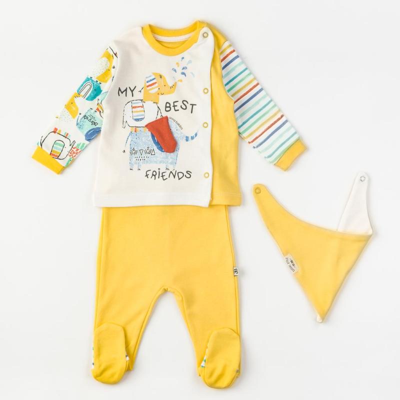 Baby set For a boy 3 parts with a bib  Best friend  Yellow