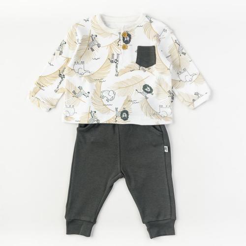 Бебешки комплект за момче блузка с панталон Сив