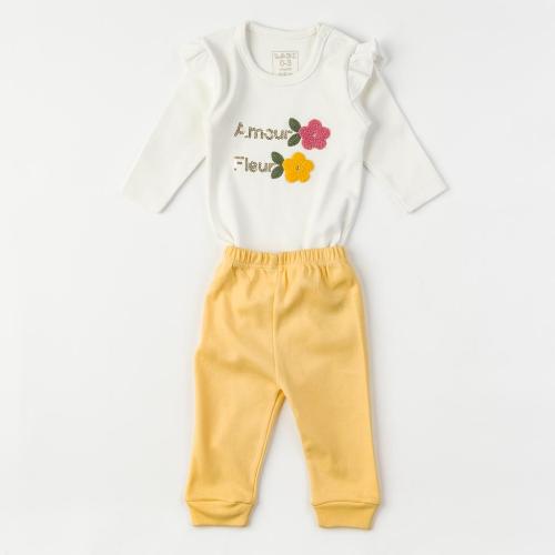 Бебешки комплект за момиче   Боди с клинче   Amour Fleur  Πορτοκαλη
