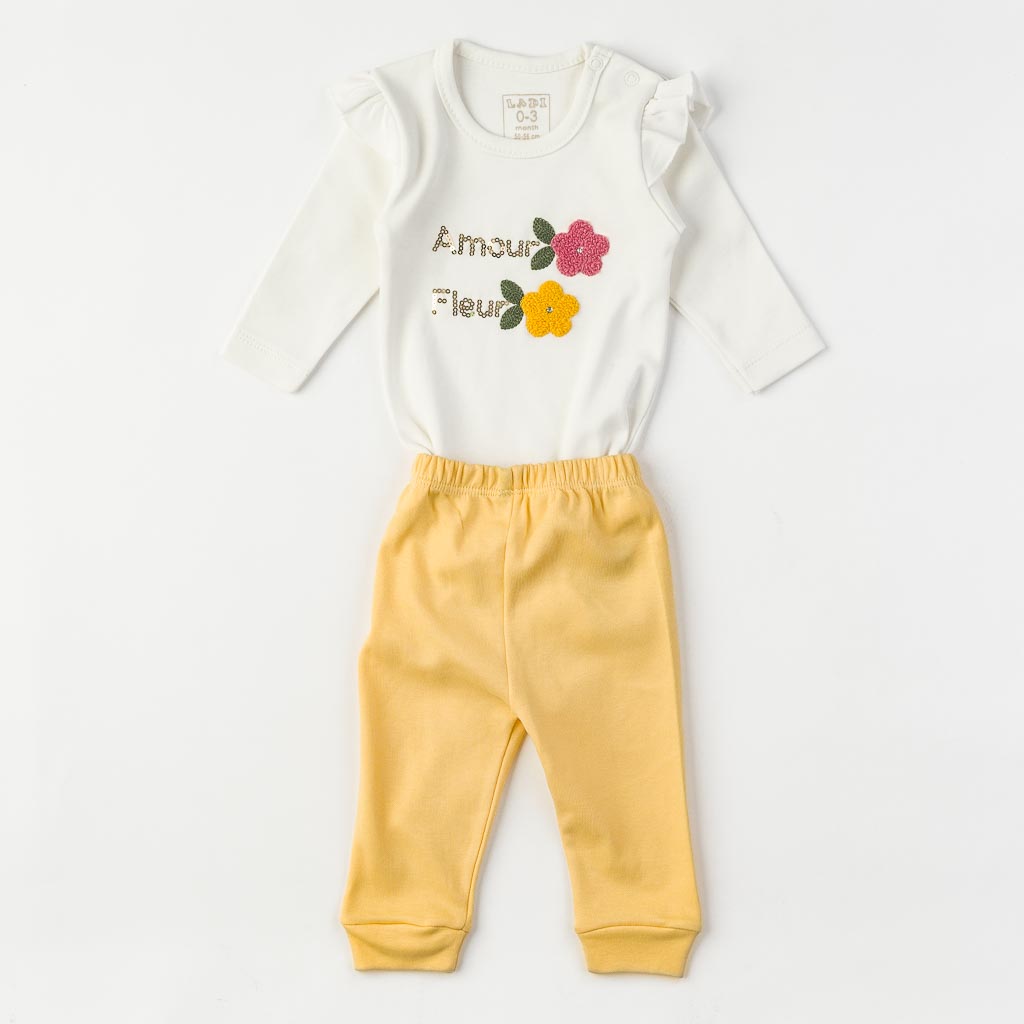 Бебешки комплект за момиче   Боди с клинче   Amour Fleur  Πορτοκαλη