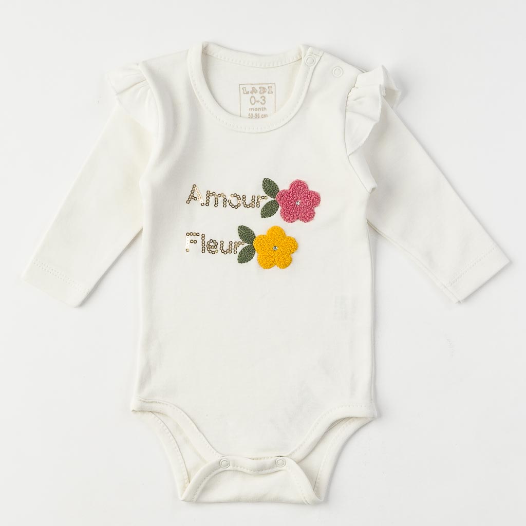 Бебешки комплект за момиче Боди с клинче Amour Fleur Оранжев