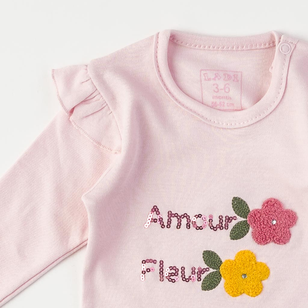 Бебешки комплект за момиче Боди с клинче Amour Fleur Розов