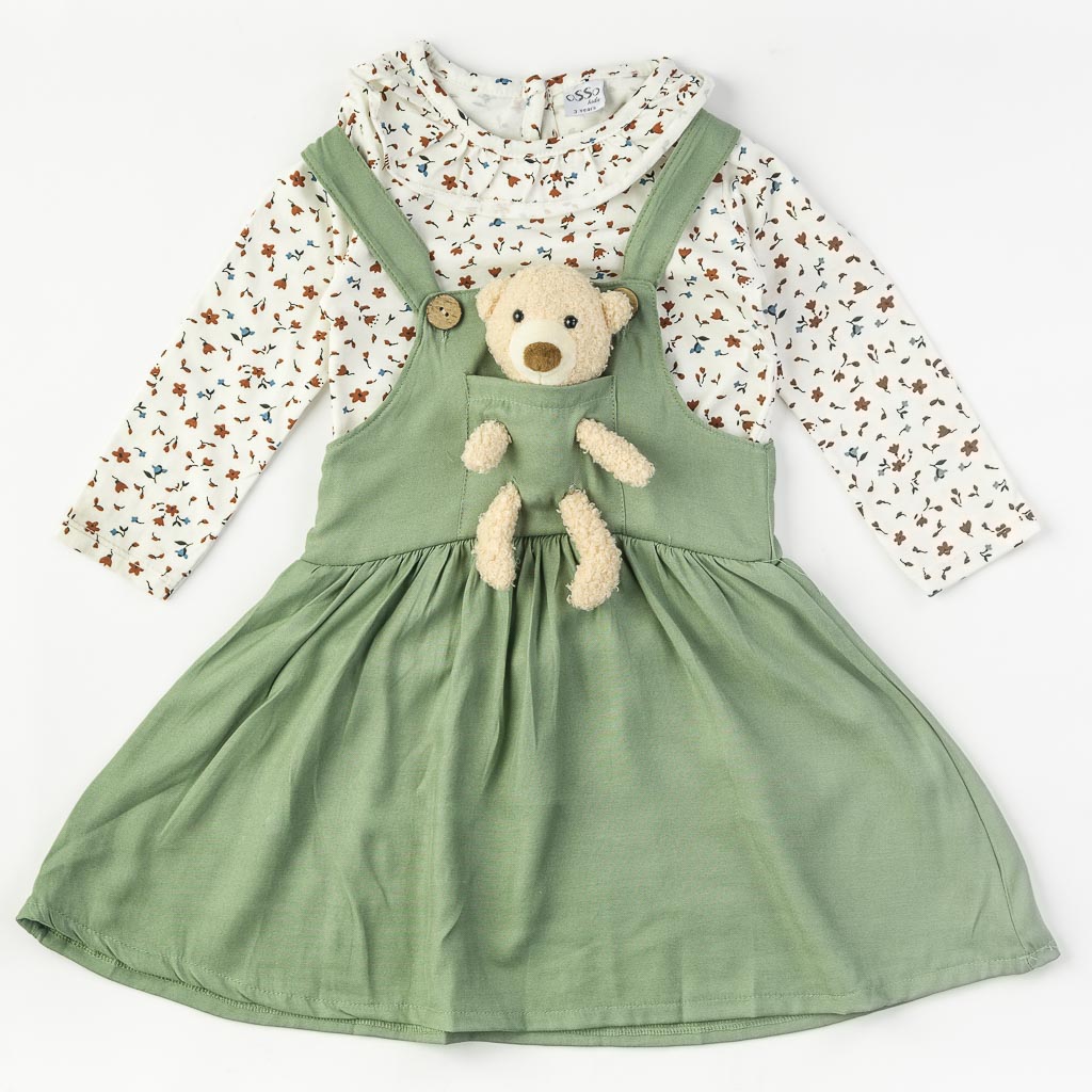 Детски комплект за момиче сукман с блузка Sweet bear Зелен