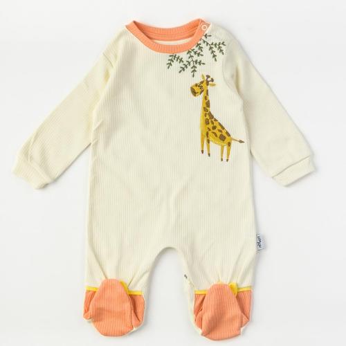 Бебешки гащеризон с дълъг ръкав за момиче Mini Born Giraffe Праскова