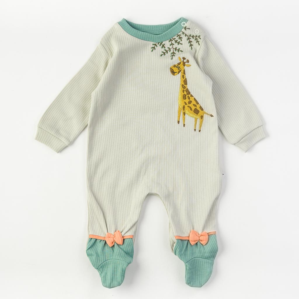 Бебешки гащеризон с дълъг ръкав за момиче Mini Born Giraffe Зелен