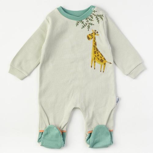 Бебешки гащеризон с дълъг ръкав за момиче Mini Born Giraffe Зелен