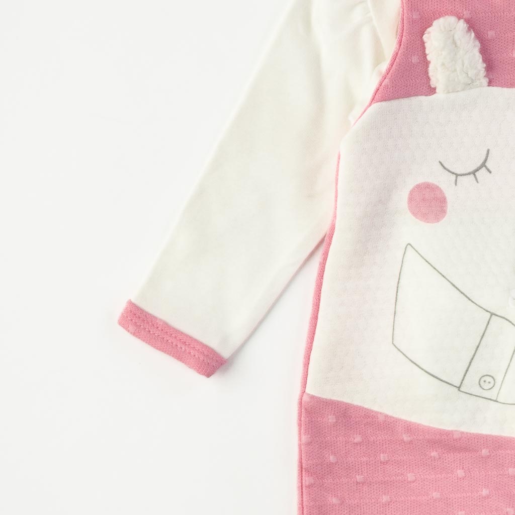 Бебешки комплект гащеризон  с блуза за момиче Bear Розов