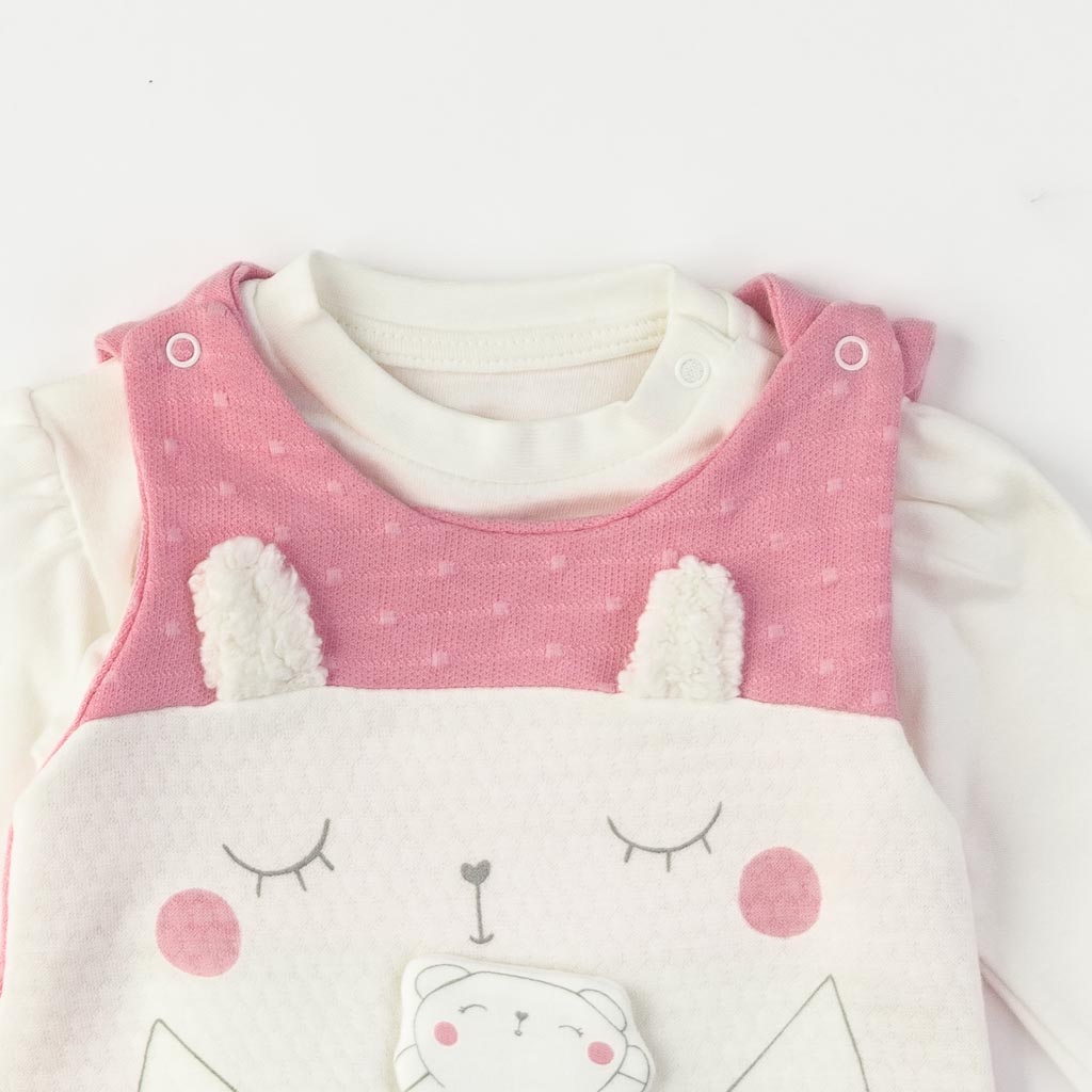 Бебешки комплект гащеризон  с блуза за момиче Bear Розов