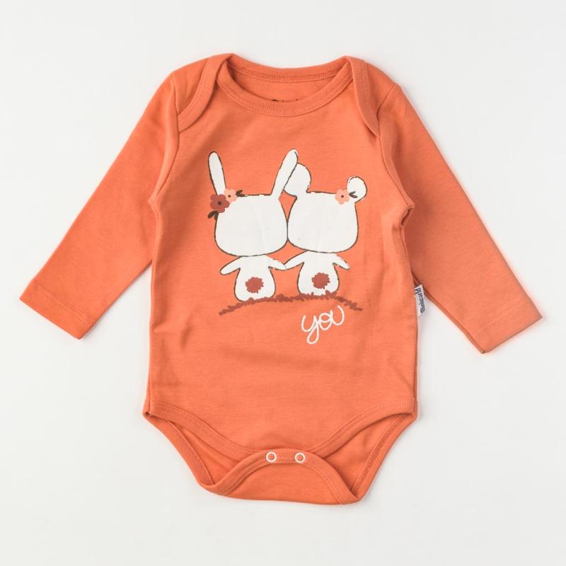Baby bodysuit with long sleeves For a girl  Miniworld Bunny  Orange