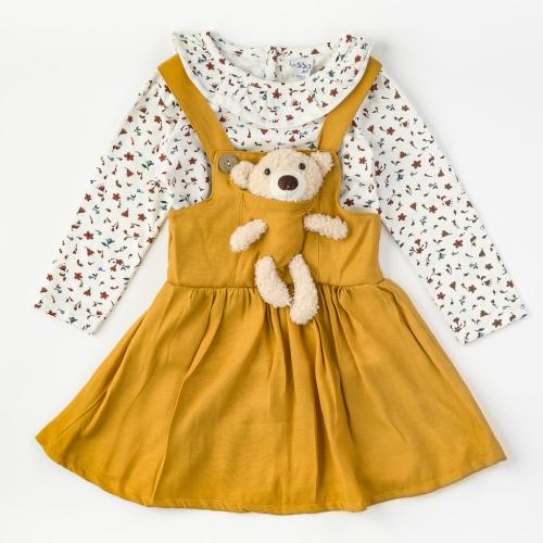 Детски комплект за момиче сукман с блузка Sweet bear Горчица
