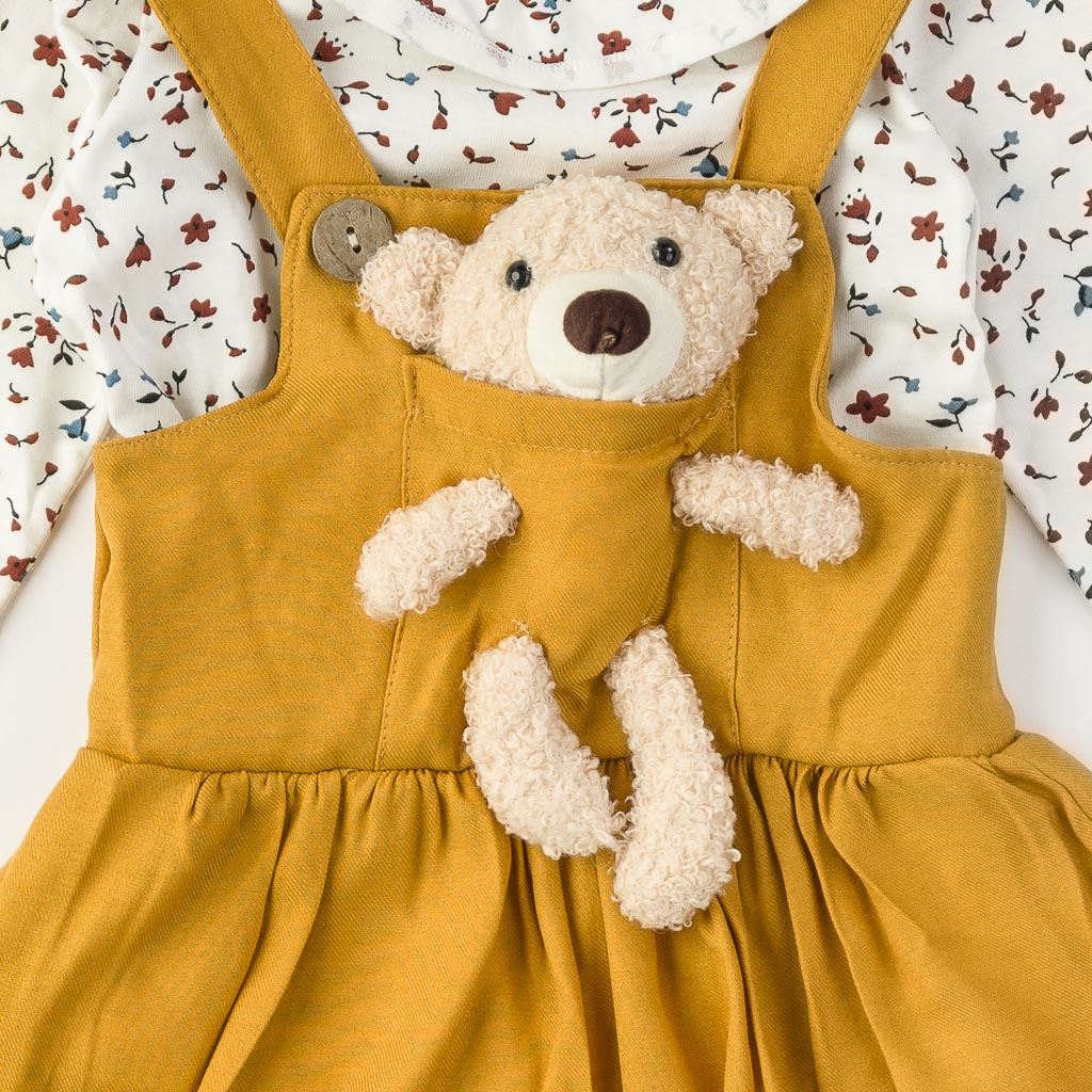 Детски комплект за момиче сукман с блузка Sweet bear Горчица