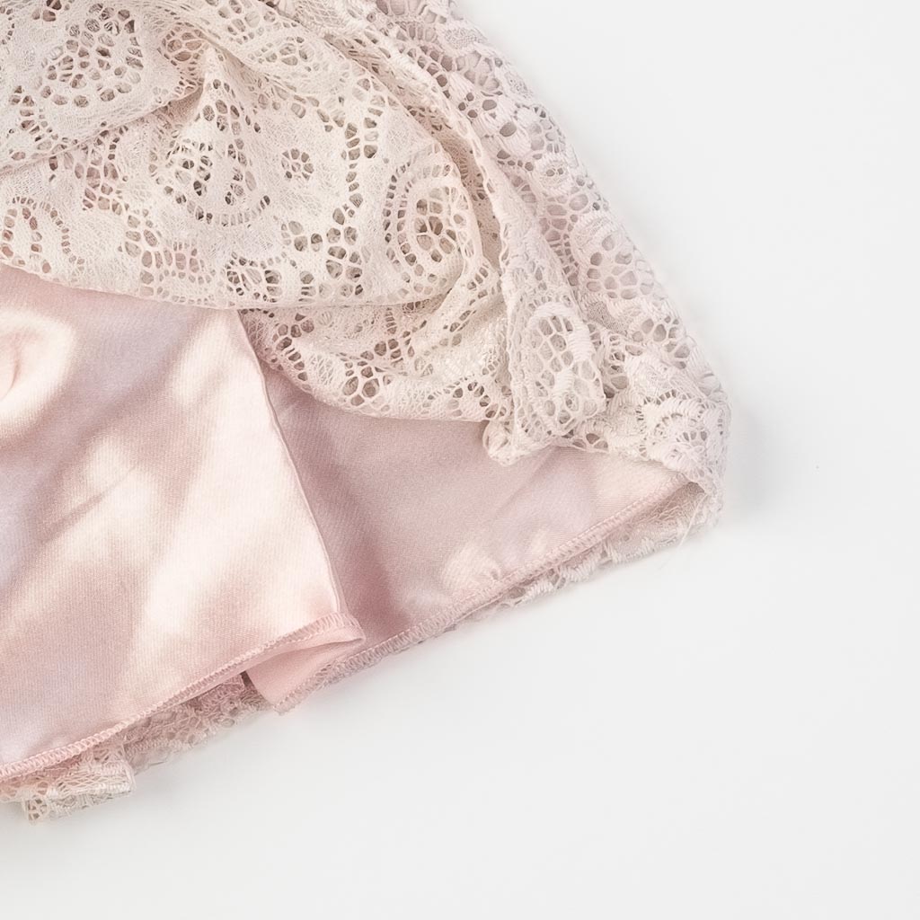 Βρεφικά σετ ρούχων επισημο φορεμα με δαντελα και καλσον κορδελα για μαλλια με παπουτσακια  Amante  Ροζ