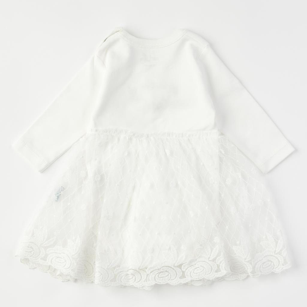 Бебешка рокля - боди  με μακρυ μανικι με κορδελα για τα μαλλια  Miniborn  ασπρα
