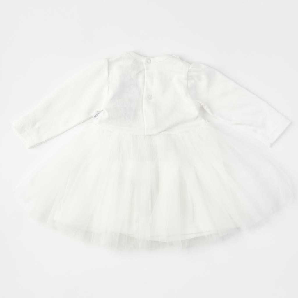 Βρεφικο επισημο φορεμα με μακρυ μανικι και τουλι  Bulsen   baby Rose girl -  ασπρα