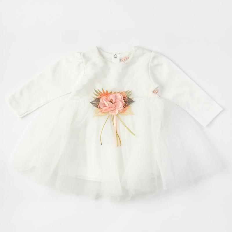 Бебешка официална рокля с дълъг ръкав и тюл Tofimix Бяла