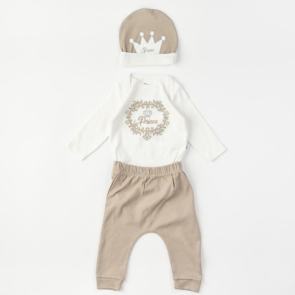 Бебешки комплект от 3 части за момче Miniworld Prince Кафяв