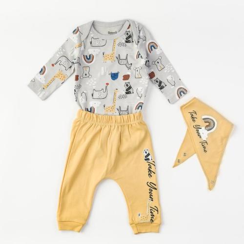 Βρεφικά σετ ρούχων απο 3 τεμαχια Για Αγόρι  Miniworld  με σαλιαρα Κιτρινο