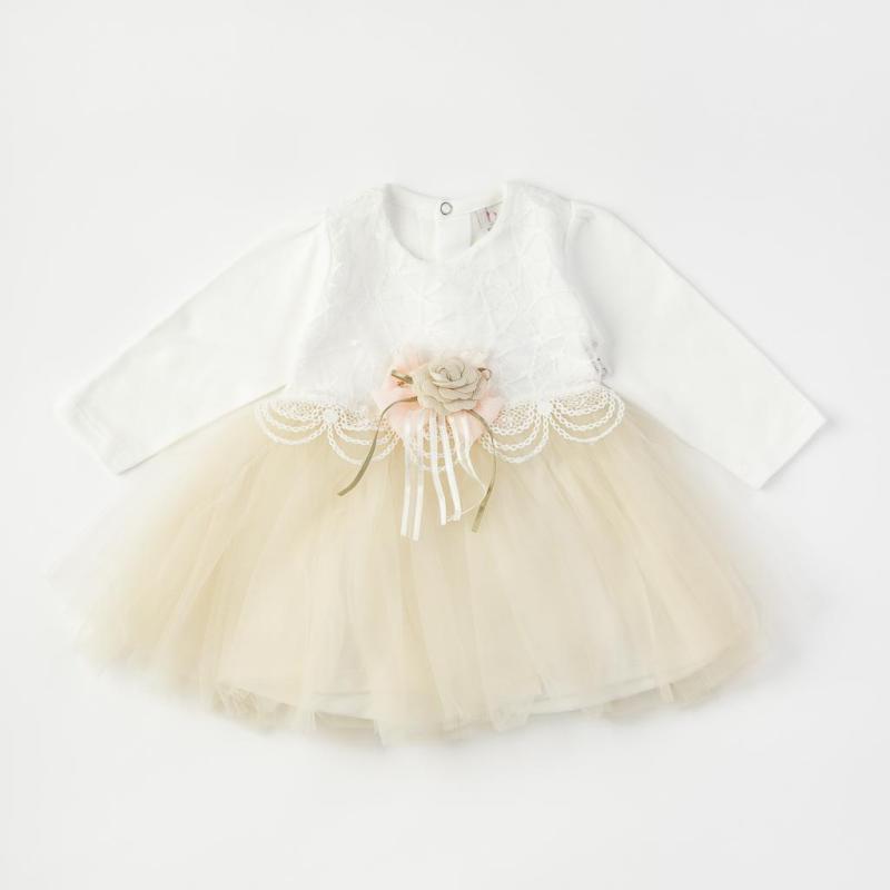Baby formal dress with long sleeves and tulle  Bulsen baby Rose girl   -  Beige