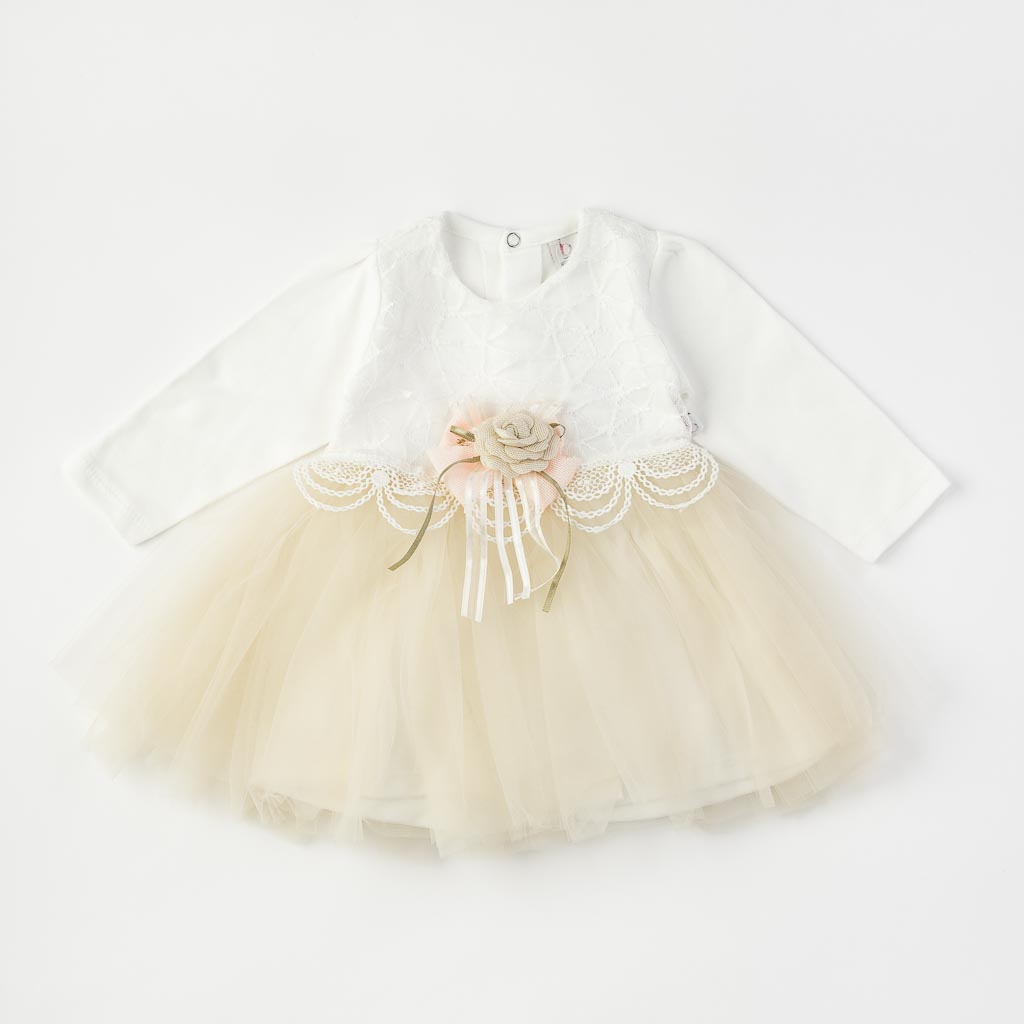 Βρεφικο επισημο φορεμα με μακρυ μανικι με τουλι  Bulsen baby Rose girl   -  Μπεζ