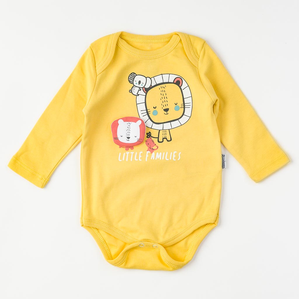 Бебешки комплект от 3 части за момче Miniworld Lion с шапка Жълт