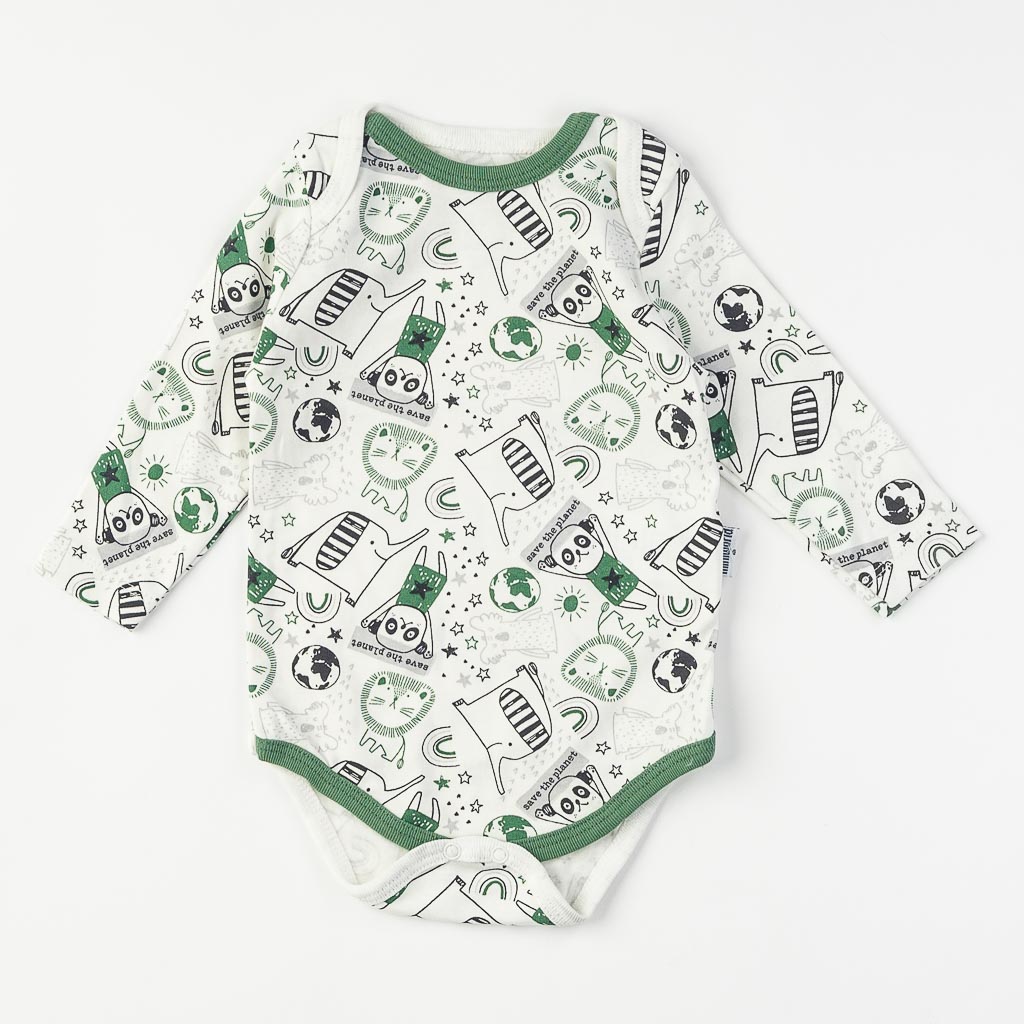 Бебешки комплект от 3 части за момче Miniworld Save the world с шапка Зелен