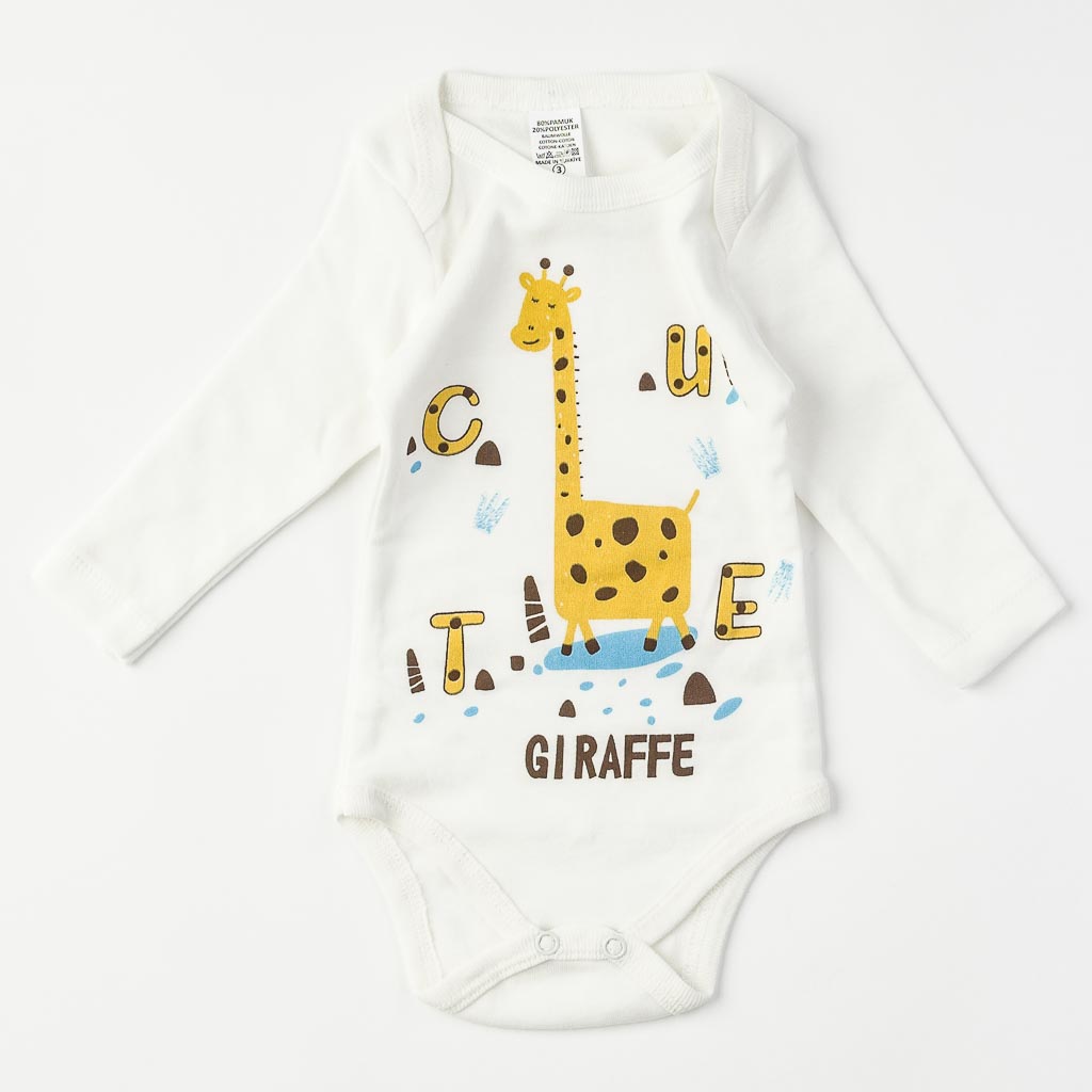 Бебешки комплект от 3 части за момче Giraffe с шапка Бял