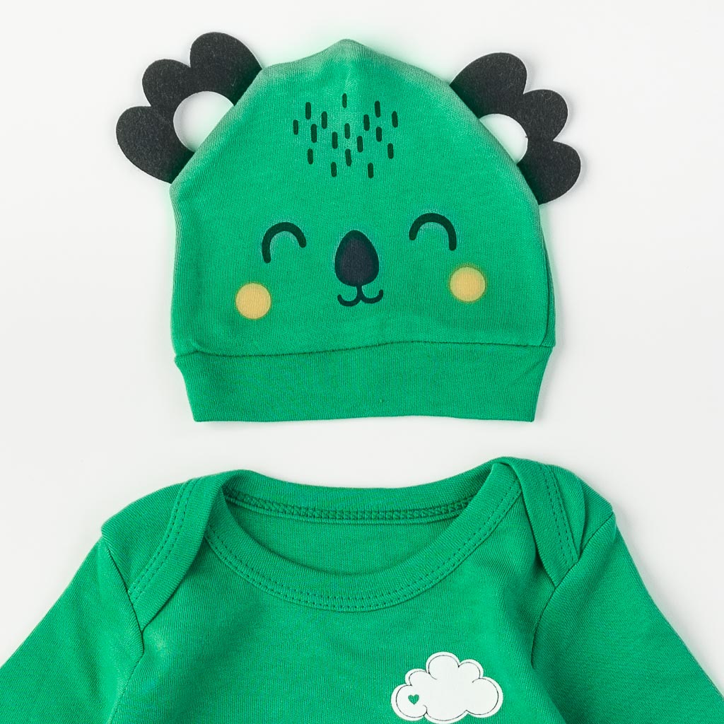 Бебешки комплект от 3 части за момче Milk с шапка Зелен