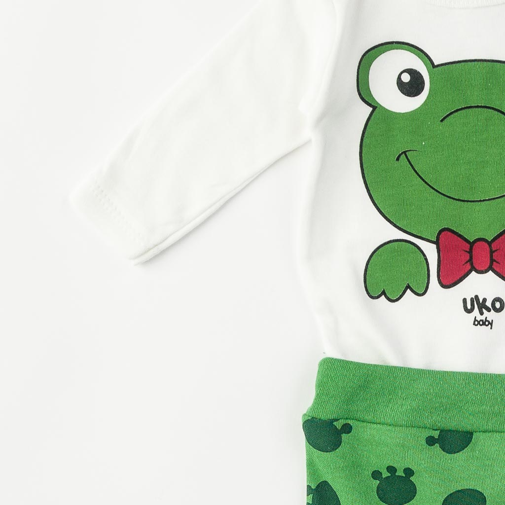 Бебешки комплект от 3 части за момче Frog с шапка Зелен
