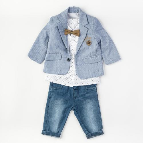 Βρεφικο κοστουμι Για Αγόρι Τζιν παντελονι με παπιγιον Πουκάμισο και σακακι  Concept  Μπλε
