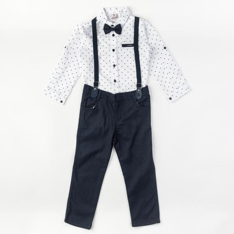 Child suit For a boy with a bow tie and suspenders White