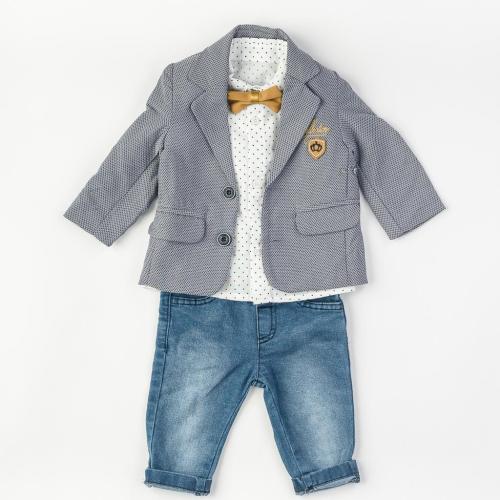Βρεφικο κοστουμι Για Αγόρι Τζιν παντελονι με παπιγιον Πουκάμισο και σακακι  Concept  Σκουρο μπλε