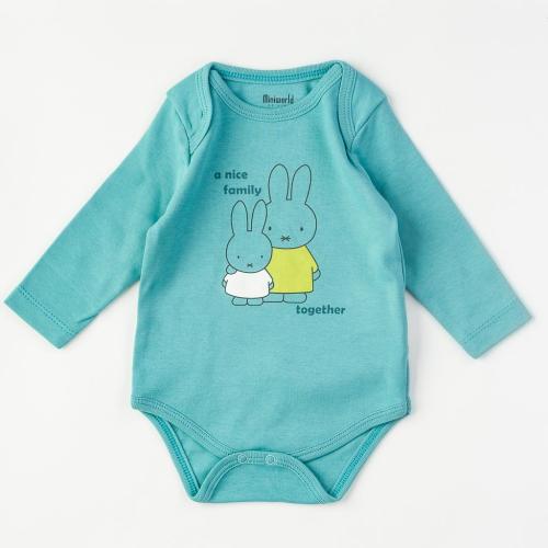 Бебешко боди с дълъг ръкав за момче Miniworld Rabbit Синьо
