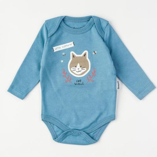 Бебешко боди с дълъг ръкав за момче Miniworld Cat Синьо