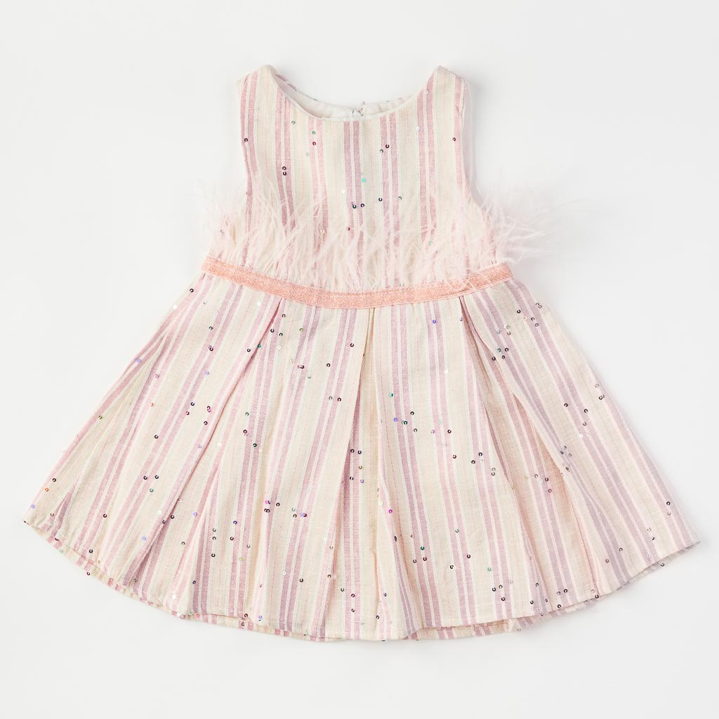 Детска официална рокля с пера и пайети с чантичка Mini Розова