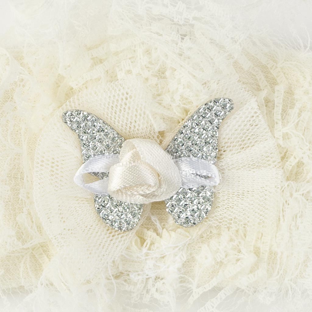 Комплект 2 чифта бебешки чорапки с лента за коса Damrela Butterfly Бели