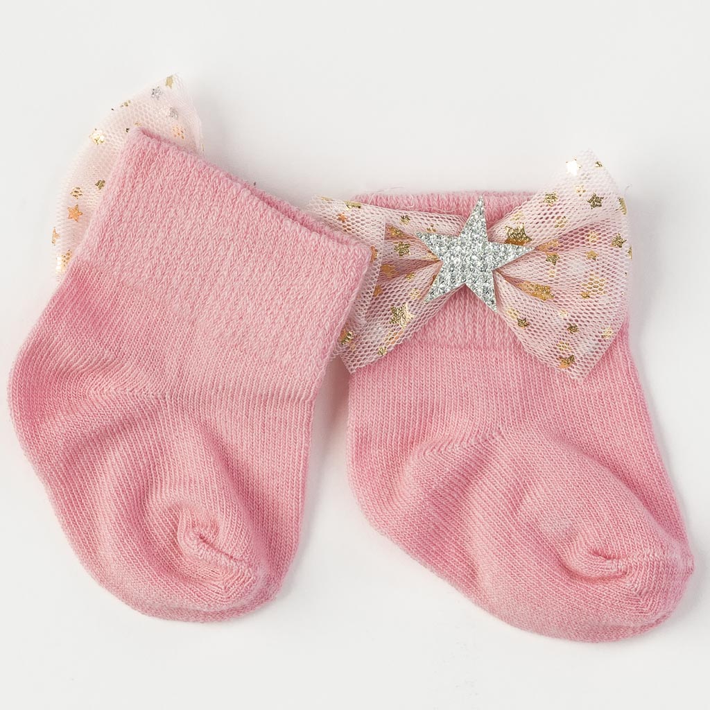 Комплект 2 броя бебешки чорапки с лента за коса Damrela Star Розови