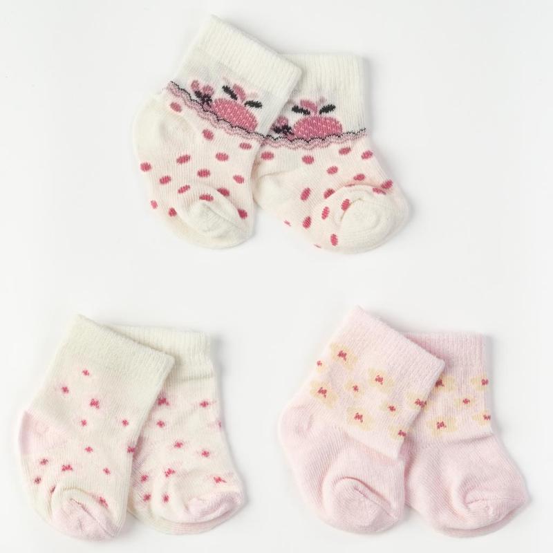Комплект 3 чифта бебешки чорапки  момиче Findikbebe - Flowers