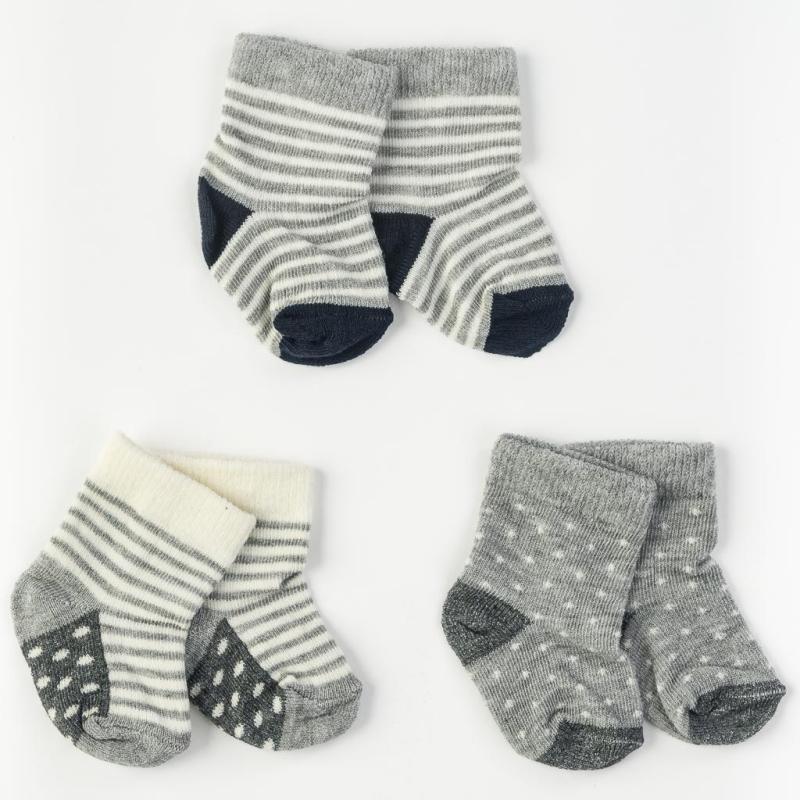 Комплект 3 чифта бебешки чорапки  момче Findikbebe -  Сиви