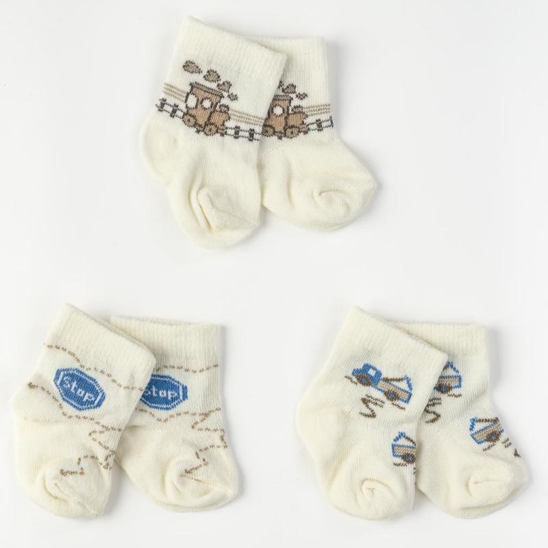 Комплект 3 чифта бебешки чорапки  момче Findikbebe Stop -  Бели