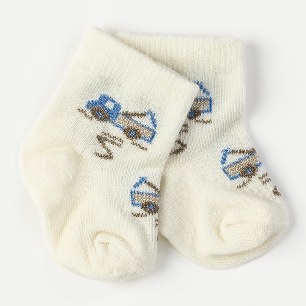 Комплект 3 чифта бебешки чорапки за момче Findikbebe Stop -  Бели