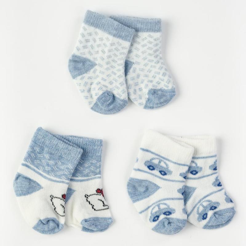Комплект 3 чифта бебешки чорапки  момче Findikbebe -  Сини