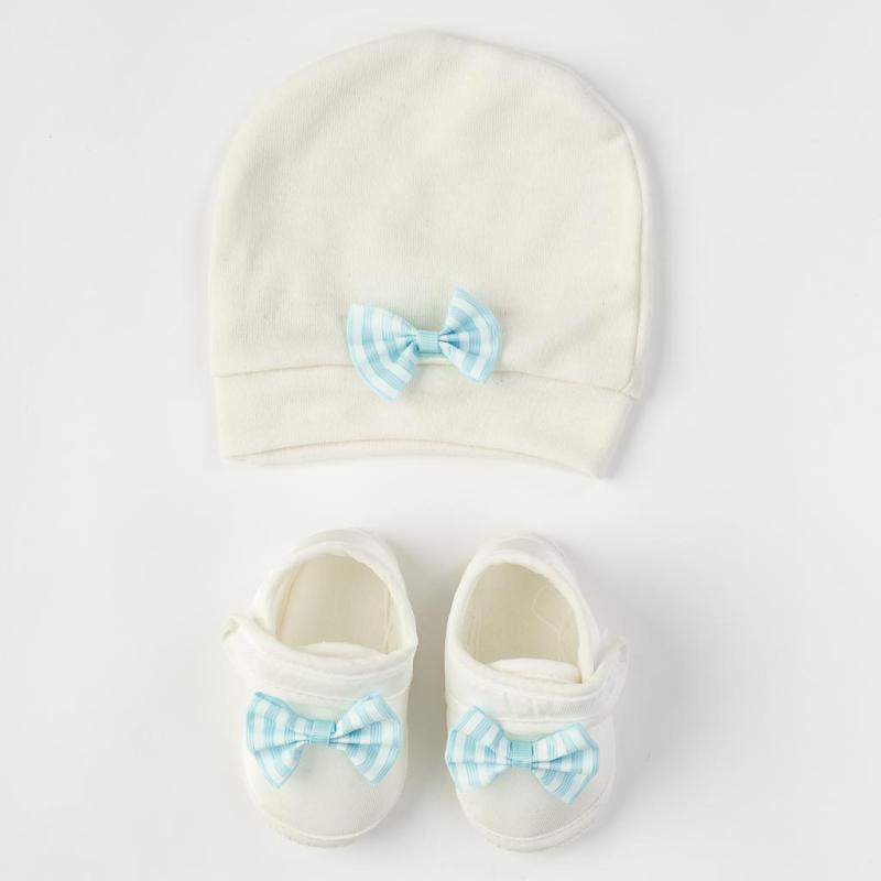 Бебешки комплект  момче шапка и обувчици Leylek Blue ribbon