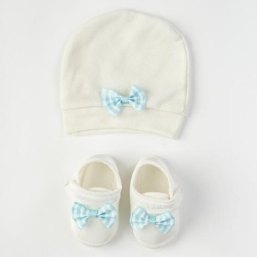 Бебешки комплект за момче шапка и обувчици Leylek Blue ribbon