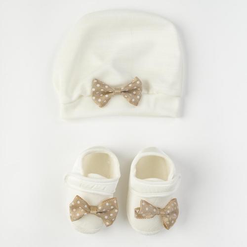 Бебешки комплект за момиче шапка и обувчици Leylek Baby Brown