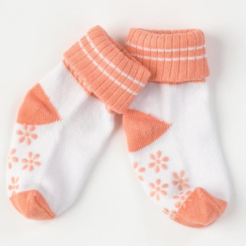 baby socks For a girl  Talha   Flower  Peach